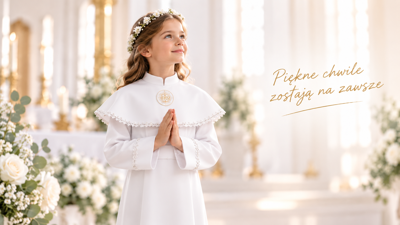 Dziewczynka w białym stroju komunijnym